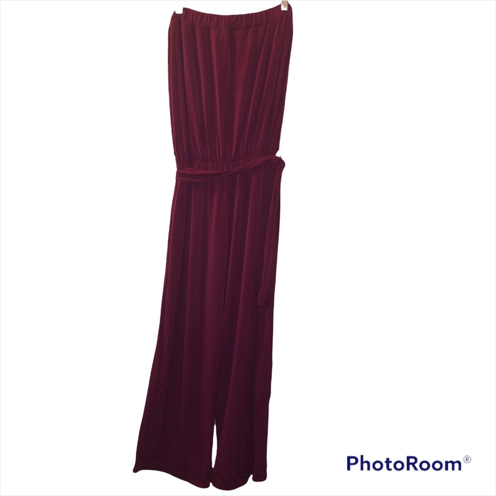 Burgundy - burnt orangey jumpsuit.
